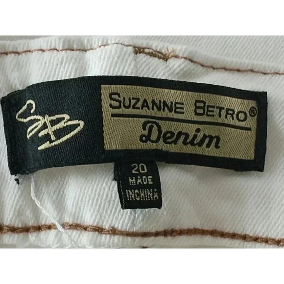 Suzanne Betro Womens Jeans Cream Contrast Stitch High Rise Wide Crop Denim 20 - Picture 10 of 14